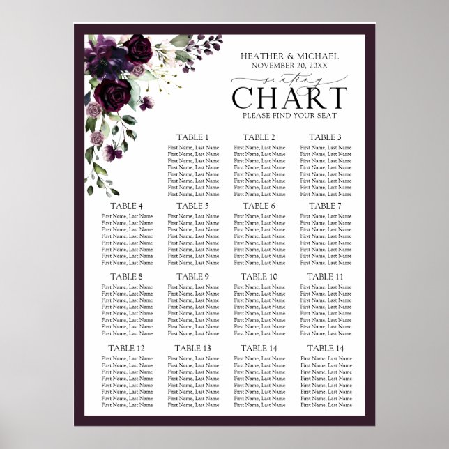 Plum Lila Mauve Blommigt Reception Sittplats Poster (Framsidan)