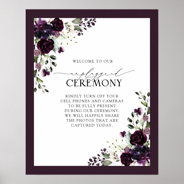 Plum Lila Mauve Blommigt Watercolor Opluggat Poster (Framsidan)