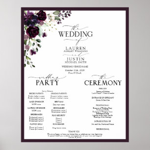 Plum Lila Mauve Blommigt Watercolor Program Poster