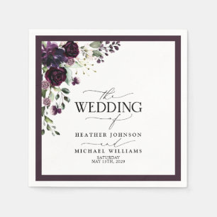 Plum Lila Mauve Blommigt Watercolor Script Bröllop Pappersservett