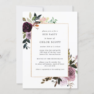 Plum Lila Mauve Rosa Blommigt Hen Party Inbjudningar
