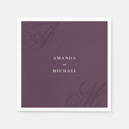 Plum Lila Modern Kant Elegant Monogram Bröllop Pappersservett
