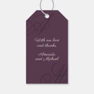Plum Lila Modern Kant Elegant Monogram Bröllop Presentetikett