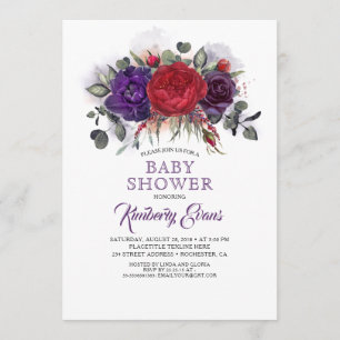 Plum Lila och Burgundy Blommigt Fall Baby Shower Inbjudningar