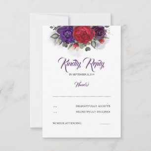 Plum Lila och Burgundy Red Blommigt Bröllop OSA Kort