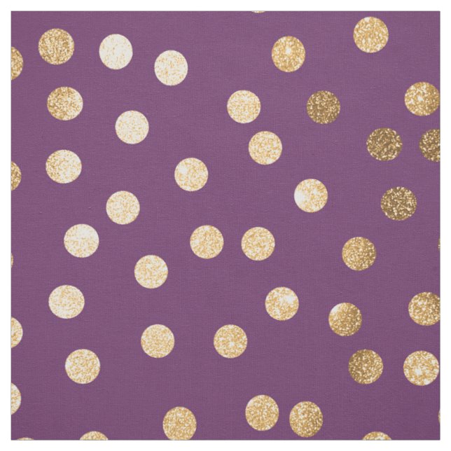 Plum Lila och Guld Glitter City Dots Tyg (Provkarta)