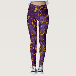 Plum Lila och Guld Marble Struktur Design Leggings