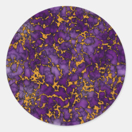 Plum Lila och Guld Marble Struktur Design Runt Klistermärke