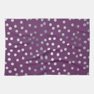 Plum Lila och Silver Glitter City Dots Kökshandduk