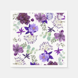 Plum Lila och Violetta Flowers Elegant Firande Pappersservett