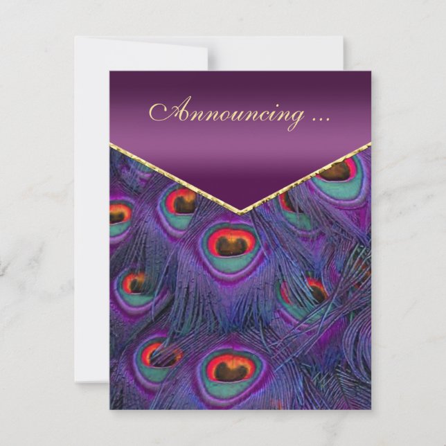 Plum Lila Peacock Bröllop annons Inbjudningar (Framsida)