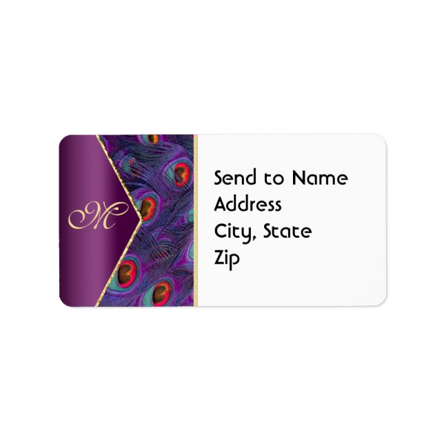 Plum Lila Peacock Monogram-adressetikett Adressetikett (Framsidan)