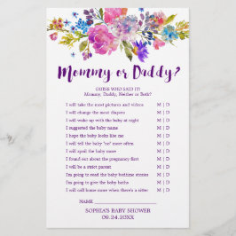 Plum Lila Rosa & Blue Flower Mamma eller pappa Gam Flygblad