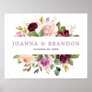 Plum Lila Rosa Botanisk Blommigt Bröllop Poster