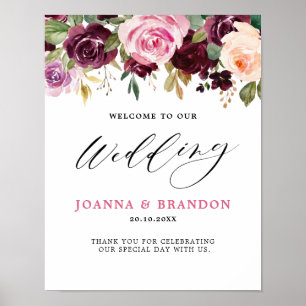 Plum Lila Rosa Botanisk Blommigt Bröllop Poster