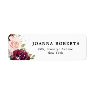 Plum Lila Rosa Botanisk Blommigt Bröllop Returadress Etikett