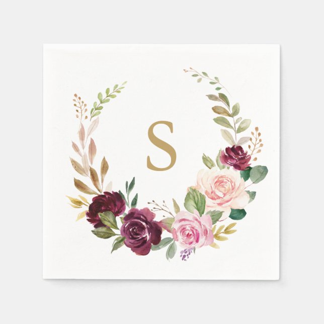 Plum Lila  Rosa Botaniska Bröllop Pappersservett (Framsidan)