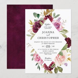 Plum Lila  Rosa Geometric Blommigt Bröllop Inbjudningar