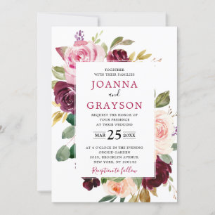 Plum Lila Rosa Geometric Blommigt Bröllop Inbjudningar