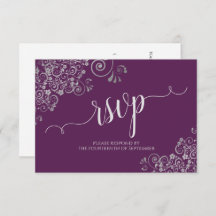Plum Lila & Silver Elegant Calligraphy Bröllop