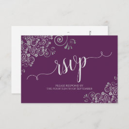 Plum Lila & Silver Elegant Calligraphy Bröllop OSA Kort