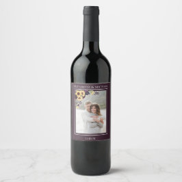 Plum Lila Solrosfärgsfoto Bröllop Vinflaska Etikett