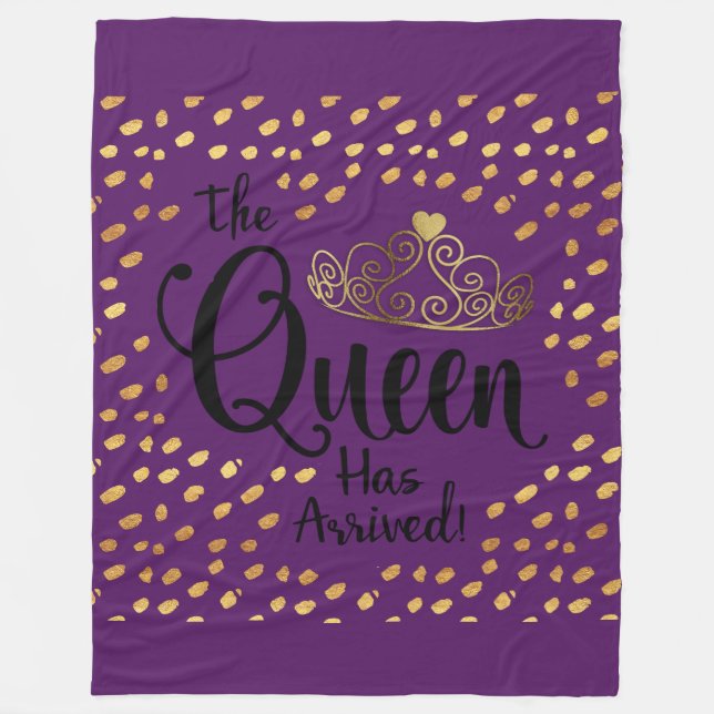 Plum Lila Violet och Guld Queen Tiara Throw Fleecefilt (Framsidan)