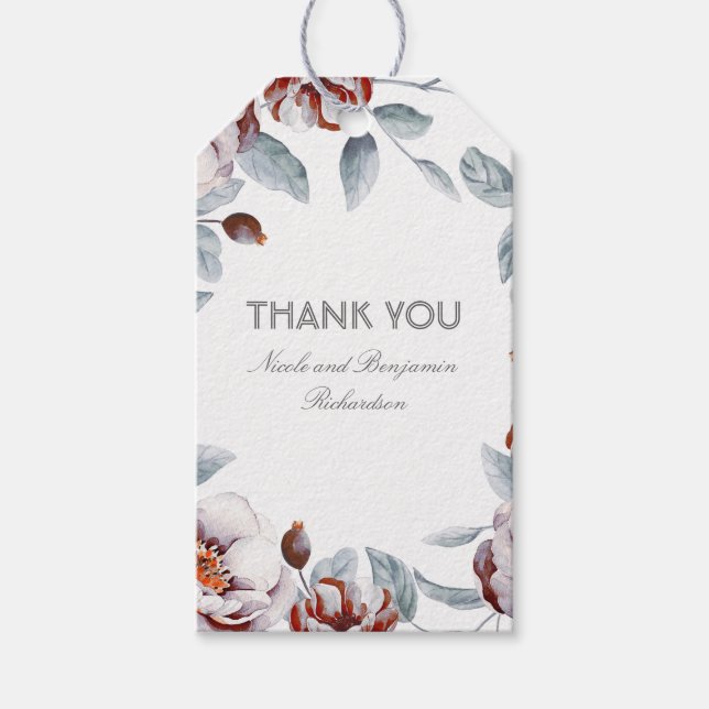 Plum Lila Watercolor Flowers Elegant Boho Presentetikett (Framsidan)