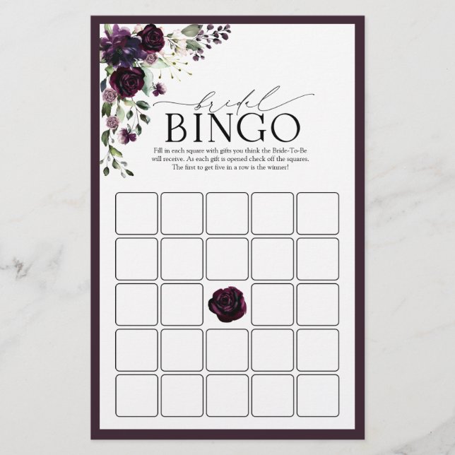 Plum Lila Watercolor Möhippa Bingo Game (Framsida)