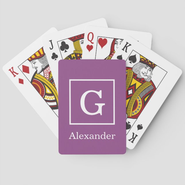 Plum Lila White Framework Initial Monogram Spel Kort (Baksidan)