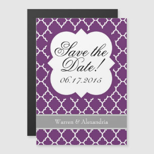 Plum Lila White Quatrefoil Spara datum magneter
