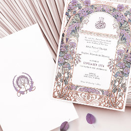 Plum Lilac Art nouveau Inspired Islamic Bröllop Inbjudningar
