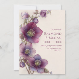Plum Magenta Hellebore Botanical Border Wedding Inbjudningar
