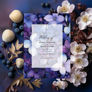 Plum, marinblått och Silver Blommigt Bröllop Inbjudningar