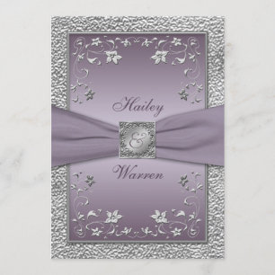 Plum, Monogrammed bröllopsinbjudan till Pewter-Blo Inbjudningar
