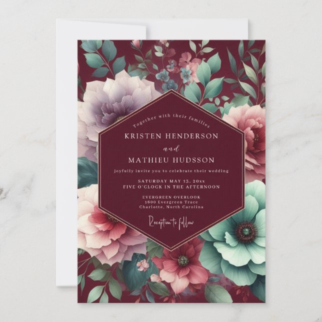 Plum Moody Bloom Wedding Inbjudningar (Framsida)