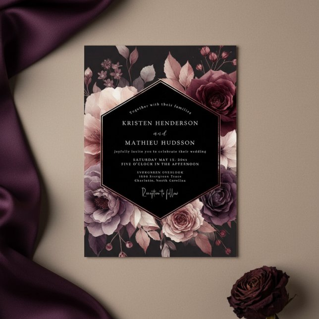 Plum Moody Floral Bloom Wedding Inbjudningar (Skapare uppladdad)