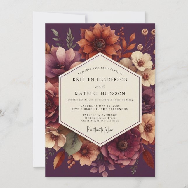 Plum Moody Floral Romance Wedding Inbjudningar (Framsida)