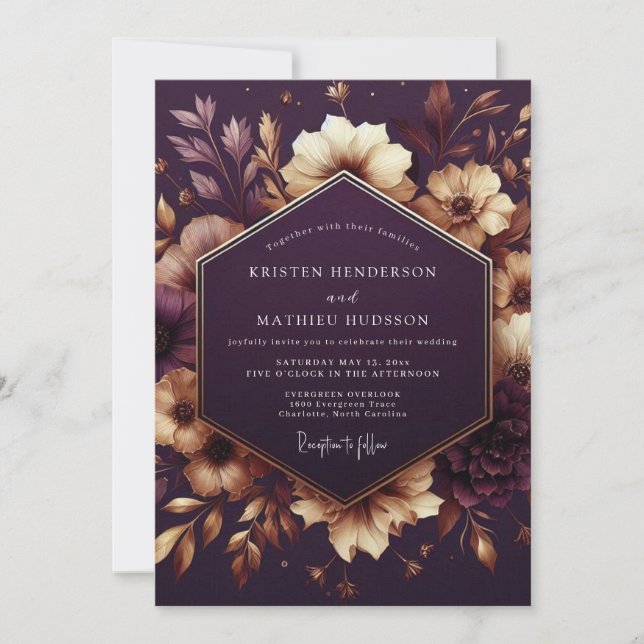 Plum Moody Floral Twilight Wedding Inbjudningar (Framsida)