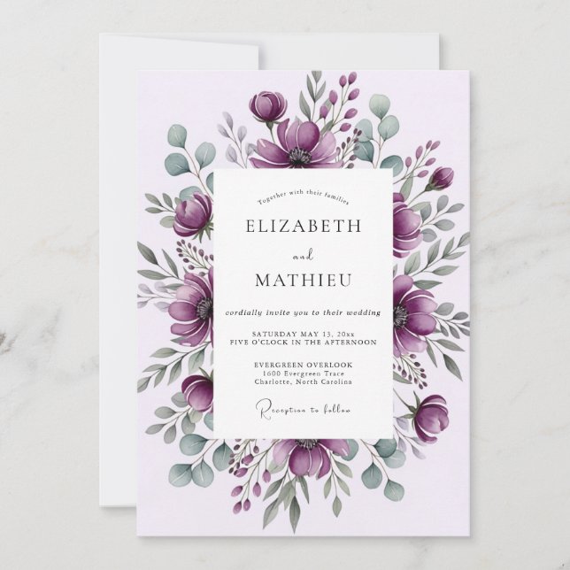 Plum Moody Winter Wedding Inbjudningar (Framsida)