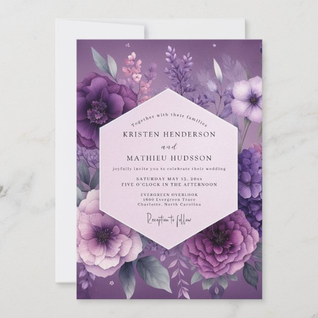 Plum Mystical Bloom Wedding Inbjudningar (Framsida)