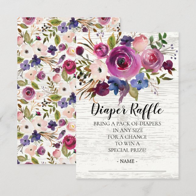 Plum och Blue Baby Shower Diaper Raffle Biljett Inbjudningar (Fram/baksida)