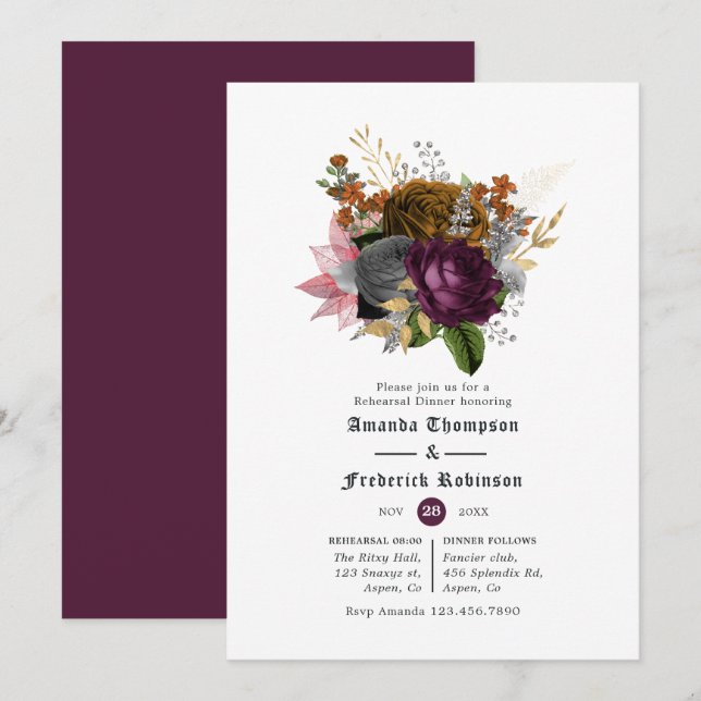 Plum och bränd Orange Halloween Rehearsal Dinner Inbjudningar (Fram/baksida)