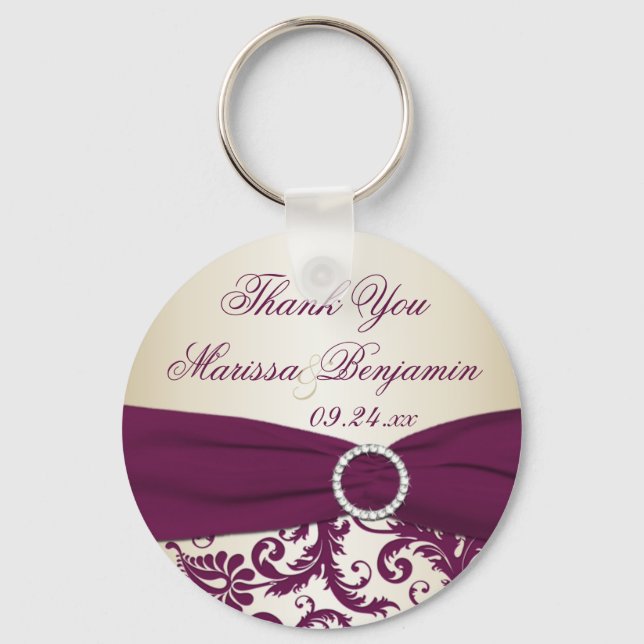 Plum och Champagne Damask med Faux Ribbon Nyckelring (Framsida)