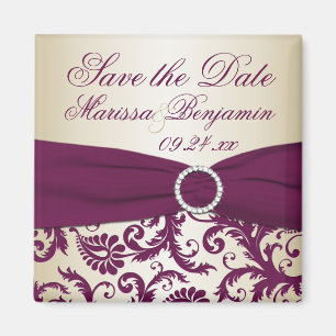 Plum och Champagne Damask Wedding Favor Magnet