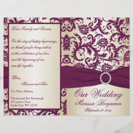 Plum och Champagne Damask Wedding Program