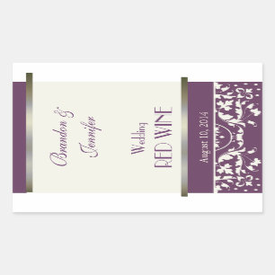 Plum och Cream Damask Wedding Vin Sticker Rektangulärt Klistermärke