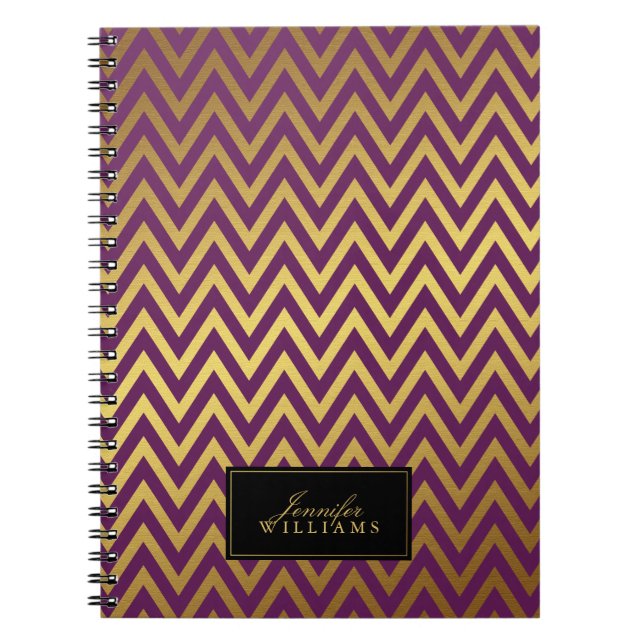 Plum och Faux Guld Chevron Rand Personlig Anteckningsbok (Framsidan)