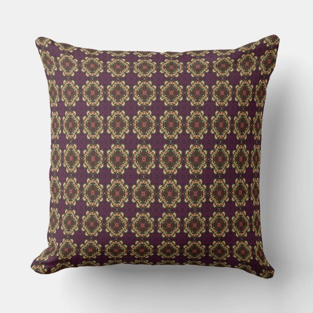 Plum och Guld Retro Motif Kudde (Framsida)