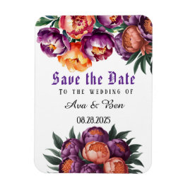 Plum och Orange Paint Peony Spara datum Magnet